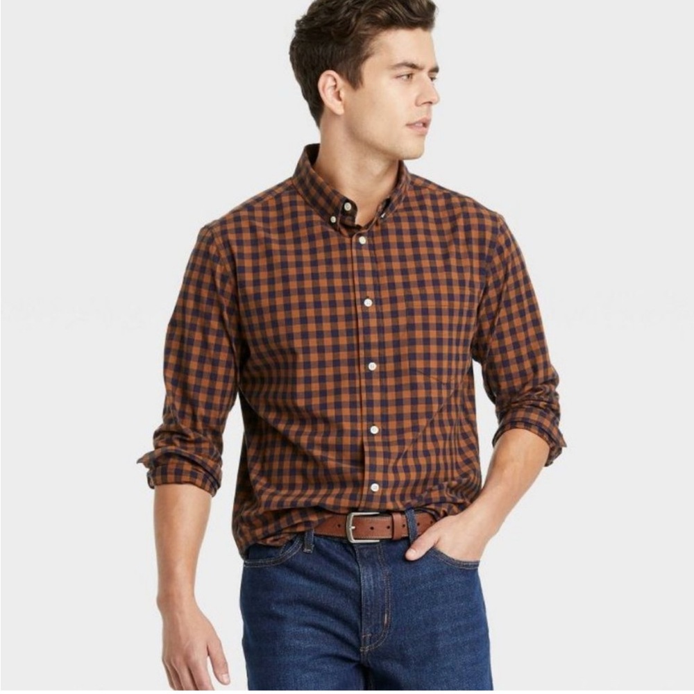 Goodfellow Standard Northrop Shirt - Orange and Navy Pattern - Large
